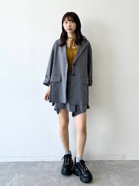 「高見え」｜「アイテム（ジャケット/アウター）」を使った、Risakoさん（レディース・164cm）の夏コーディネート