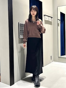 「PAGEBOY（ページボーイ）の【選べる着丈/前後2WAY/マシンウォッシャブル】マルチWAYネックプルオーバー/ニット（ニット/セーター）」を使った、Risakoさん（レディース・164cm）の秋コーディネート
