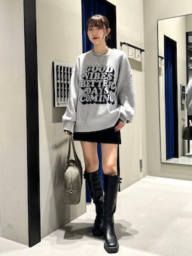 「アイテム（ボストンバッグ、グリーン系）」を使った、Risakoさん（レディース・164cm）の秋コーディネート