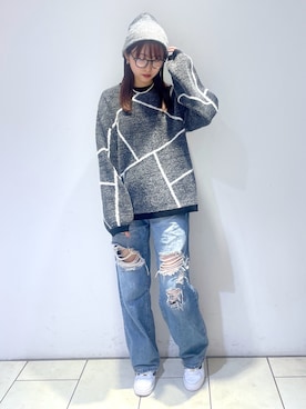 「PAGEBOY（ページボーイ）のニットビーニー（ニットキャップ/ビーニー）」を使った、Risakoさん（レディース・164cm）の秋コーディネート