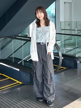 「アイテム（カーゴパンツ）」を使った、Risakoさん（レディース・164cm・20代）の夏コーディネート