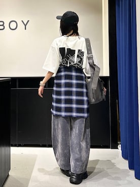 「PBLIM（ページボーイリム）のアイテム（キャップ）」を使った、Risakoさん（レディース・164cm）の夏コーディネート