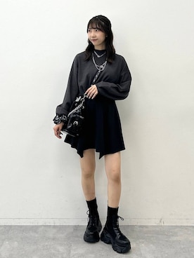 「PAGEBOY（ページボーイ）のレースアップソックスブーツ（ブーツ）」を使った、Risakoさん（レディース・164cm・20代）の夏コーディネート