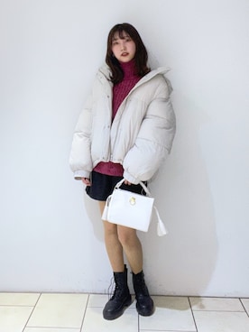 「PBLIM（ページボーイリム）のアイテム（ブーツ）」を使った、Risakoさん（レディース・164cm）の冬コーディネート