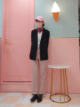 「MSGM（エムエスジーエム）のアイテム（帽子）」を使った、meireneさん（レディース・162cm）の春コーディネート
