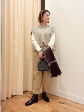 「ニット/セーター」｜「アイテム（アクセサリー）」を使った、すぎやまめぐみさん（レディース・163cm）の冬コーディネート