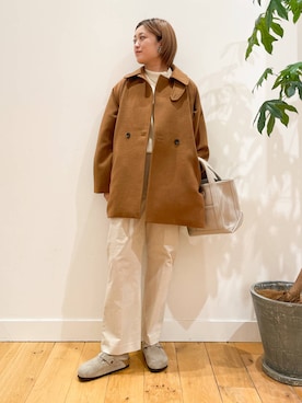 「アイテム（ステンカラーコート）」を使った、すぎやまめぐみさん（レディース・163cm）の秋コーディネート