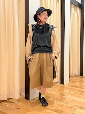 「EKAL（エカル）の『別注』NANGA×EKAL　CAVET-SHIRTS（Tシャツ/カットソー、ブラック系）」を使った、すぎやまめぐみさん（レディース・163cm）の夏コーディネート