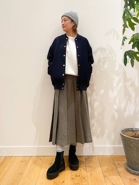 「FORK&SPOON」｜「アイテム（スタジャン）」を使った、すぎやまめぐみさん（レディース・163cm）の秋コーディネート