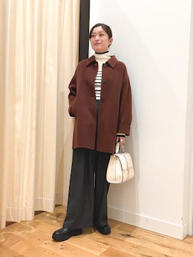「アイテム（ステンカラーコート）」を使った、すぎやまめぐみさん（レディース・163cm）の秋コーディネート