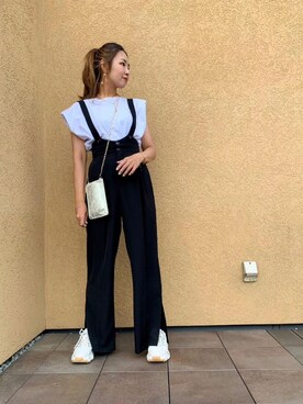 「Tシャツ/カットソー」｜「アイテム（サロペット/オーバーオール）」を使った、ruiruirui1230さん（レディース・158cm）の夏コーディネート