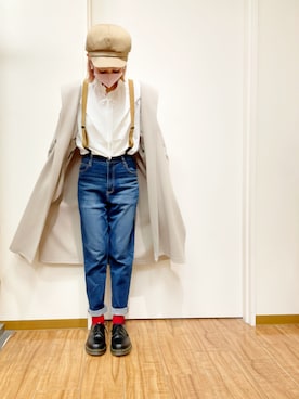 「アイテム（サスペンダー）」を使った、mii♡さん（レディース・160cm）の秋コーディネート