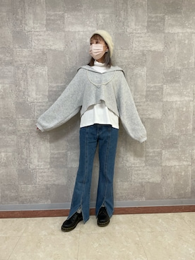 「インスタフォローしてね！」｜「アイテム（ハンチング/ベレー帽）」を使った、mii♡さん（レディース・160cm）の冬コーディネート