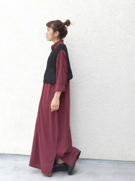 シャツワンピースを使った ボルドー の人気ファッションコーディネート Wear