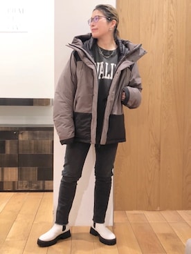 「ブーツコーデ」｜「アイテム（ダウンジャケット/コート）」を使った、さとちゃんさん（レディース・156cm）の秋コーディネート