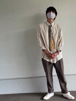 【レトロコーデ】ダブルスーツ イブサンローラン ネクタイ シャツ ピンズセット Yves Saint Laurentのネクタイピンを使った人気ファッション