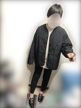 「GU（ジーユー）のアイテム（ノーカラージャケット）」を使った、Mamiさん（メンズ・175cm）の冬コーディネート