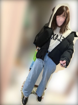 「ビットローファー」｜「アイテム（ダウンジャケット/コート）」を使った、Mamiさん（メンズ・175cm）の冬コーディネート