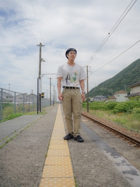 「FREEWHEELERS（フリーホイーラーズ）のアイテム（チノパンツ）」を使った、tacutip1さん（メンズ・172cm）の夏コーディネート
