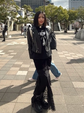 「アイテム（ライダースジャケット）」を使った、しゅせさん（レディース・162cm）の冬コーディネート