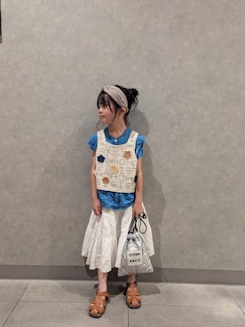 「CITEN（シテン）の＜CITEN＞パデッド キンチャク ショルダー（ショルダーバッグ）」を使った、RenRenさん（キッズ・110cm）の夏コーディネート