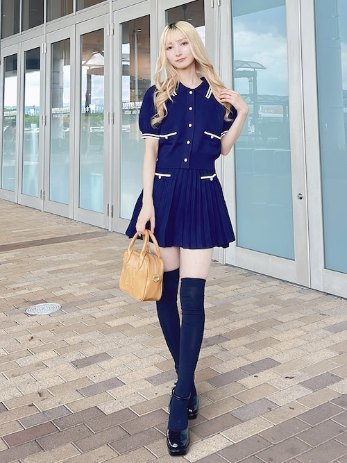 ハリカエ ネイビー 上質ニット チュニック ミニスカート