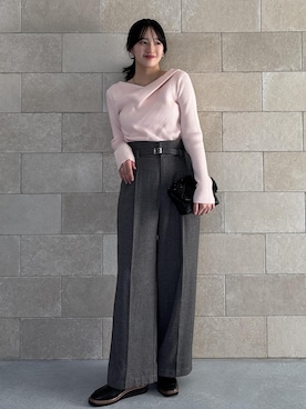 「VIS（ビス）のもちもちドレープリブニットトップス/イージーケア（ニット/セーター）」を使った、saraさん（レディース・165cm）の冬コーディネート