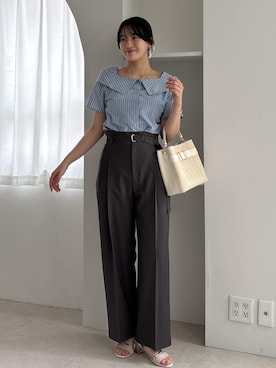 「VIS（ビス）のコットンレースシュシュ（シュシュ、ホワイト系）」を使った、saraさんの春コーディネート