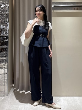 「VIS（ビス）の楕円ひねり3層ショルダーバッグ/2WAY（ショルダーバッグ、ホワイト系）」を使った、saraさんの春コーディネート