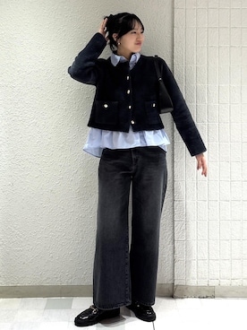 「アイテム（ノーカラージャケット）」を使った、saraさん（レディース・165cm・10代）の秋コーディネート