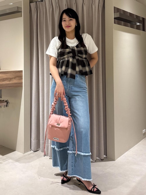 mideal オンブレチェックダブルリボンビスチェ mideal（マイディール） キャミソール ombre check double ribbon