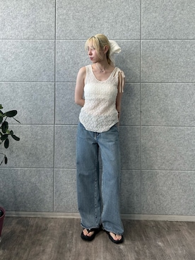 「CODE A（コードエー）のasymmetry ribbon lace cami（タンクトップ）」を使った、abe （CODE A）さん（レディース・167cm）の夏コーディネート