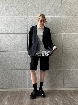 「アイテム（ノーカラージャケット）」を使った、abe （CODE A）さん（レディース・167cm・20代）の秋コーディネート