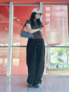 「NOT4NERD（ノットフォーナード）のアイテム（帽子）」を使った、0521minaさん（レディース・157cm）の夏コーディネート