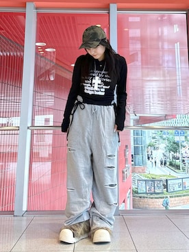 「NOT4NERD（ノットフォーナード）のアイテム（スウェットパンツ）」を使った、0521minaさん（レディース・157cm）の秋コーディネート
