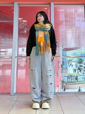 「NOT4NERD（ノットフォーナード）のアイテム（スウェットパンツ）」を使った、0521minaさん（レディース・157cm）の秋コーディネート