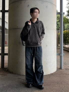 「アイテム（スウェット）」を使った、moraさん（メンズ・172cm）の秋コーディネート