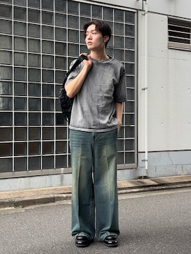 「CLEL（クレイル）の【CLEL】High Vintage Design Basic Short Sleeve T-shirt/ハイヴィンテージデザイン ベーシック半袖Tシャツ（Tシャツ/カットソー）」を使った、moraさん（メンズ・172cm・10代）の夏コーディネート
