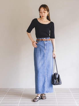 「アイテム（デニムスカート）」を使った、natsuさん（レディース・163cm）の夏コーディネート