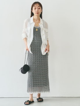 「Noble（ノーブル）の透かしボーダーロングワンピース（ワンピース、その他）」を使った、natsuさん（レディース・163cm）の夏コーディネート