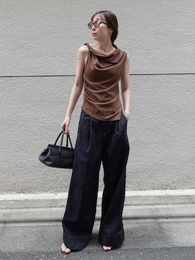「Noble（ノーブル）のSUNCOO/サンクー ツイストカットソー（Tシャツ/カットソー、ブラウン系）」を使った、natsuさん（レディース・163cm）の夏コーディネート