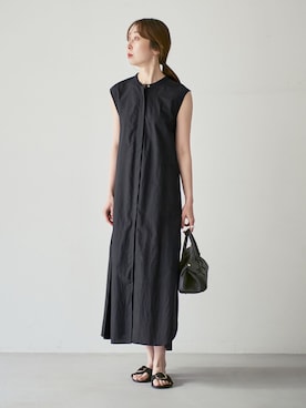 「normment（ノーメント）の【洗える】normment/ノーメント STRIPE STITCH N/S DRESS（ワンピース、ブラック系）」を使った、natsuさん（レディース・163cm）の春コーディネート