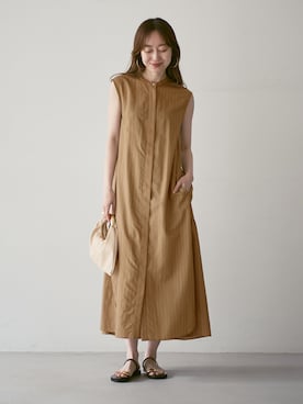 「normment（ノーメント）の【洗える】normment/ノーメント STRIPE STITCH N/S DRESS（ワンピース、ベージュ系）」を使った、natsuさん（レディース・163cm）の春コーディネート