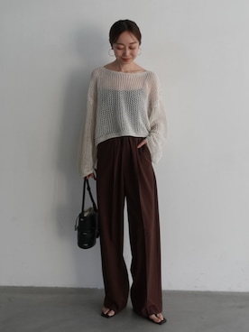 「PROTAGONISTA（プロタゴニスタ）のPROTAGONISTA/プロタゴニスタ ウエストロゴパンツ（その他パンツ、ブラウン系）」を使った、natsuさん（レディース・163cm）の春コーディネート