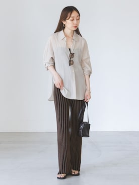 「Noble（ノーブル）の《別注カラー》PROVOKE/プロヴォーク loopyarn stripe pants（その他パンツ、ブラウン系）」を使った、natsuさん（レディース・163cm）の春コーディネート