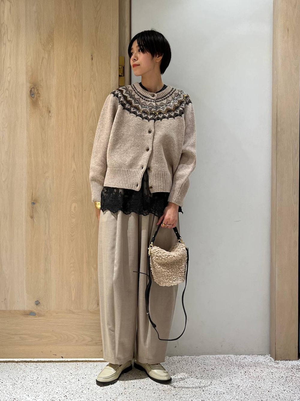 Curensologyビーズキュウシンジャガードニットカーディガン