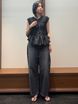 「Curensology（カレンソロジー）のCurensology(カレンソロジー)/＜&RC＞ワイドルーズデニムパンツ（デニムパンツ、ブラック系）」を使った、clkaeo01さん（レディース・172cm）の夏コーディネート