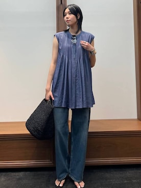 「Curensology（カレンソロジー）のCurensology(カレンソロジー)/＜&RC＞ワイドルーズデニムパンツ（デニムパンツ、ブルー系）」を使った、clkaeo01さん（レディース・172cm）の夏コーディネート