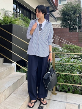 「Curensology（カレンソロジー）のCurensology(カレンソロジー)/フォールドロストパンツ（その他パンツ）」を使った、clkaeo01さん（レディース・172cm）の夏コーディネート