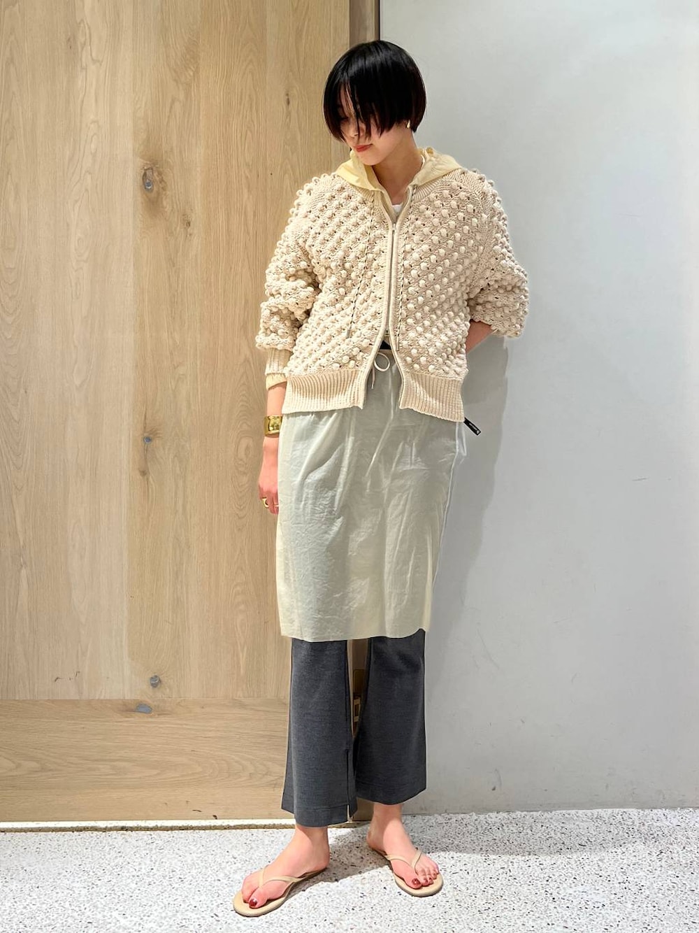 【美品】Curensology ポコポコアミニットカーディガン ライトブラウン 2025SS✨Curensology ポコポコアミニットカーディガン